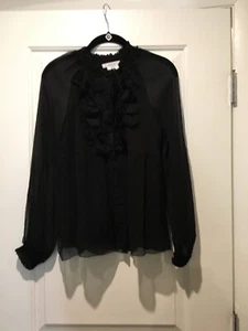 New Paul & Joe Size 4 Black Silk Long Sleeve Cotton Cami Shirt - Picture 1 of 9