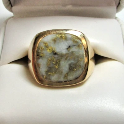 Anillo estilo sello vintage ST TROY 14K oro amarillo en cuarzo para hombre talla 11 Foto 1 de 4