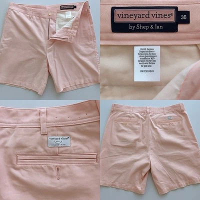 Shorts Vineyard Vines Club rosa chino frente plana 100% algodão masculino 38 - Imagem 1 de 4