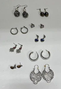 Konvolut 9 Paar Silber Ohrringe Ohrstecker Huggies Ohrhänger - Bild 1 von 6