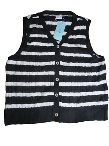 NUOVO maglione donna Wiholl nero bianco maglia cavo gilet taglia large nuovo con etichetta - Foto 1 di 6