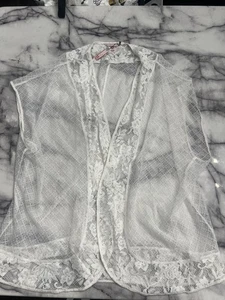 Victoria's Secret bestickter transparenter Morgenmantel Damen M/L elfenbeinfarben Braut Kurzarm - Bild 1 von 3