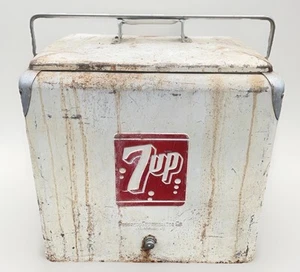 Progress Refrigerator Co 7up White and Red Metal Cooler W/tray 1950’s 17x16x12 - Picture 1 of 11