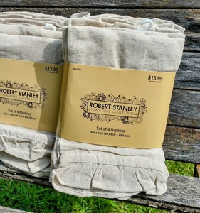 Juego de 4 servilletas Robert Stanley Farmhouse algodón "natural" con volantes nuevas en paquete (N1 - Imagen 1 de 2