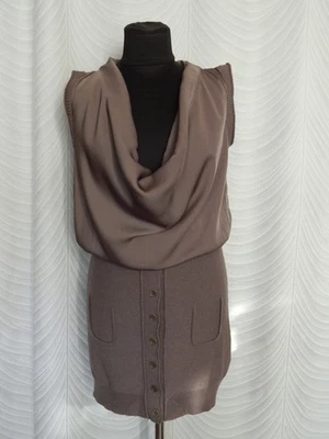 Vestido Patrizia Pepe Talla 2 Sin Mangas Cuello Capucha Mezcla Lana Falda Marrón Foto 1 de 4