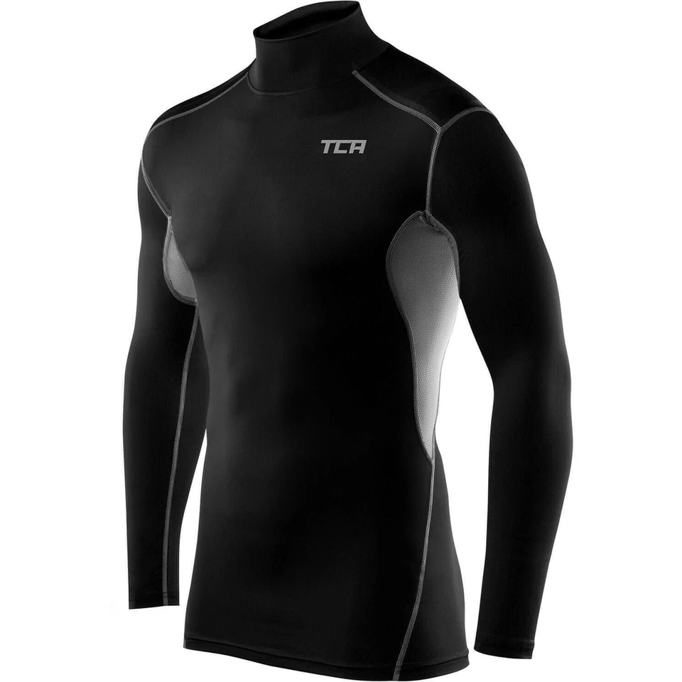 TCA HyperFusion Mock Neck Mens Compression Top Black Long Sleeve Running Run - Image 1 of 1