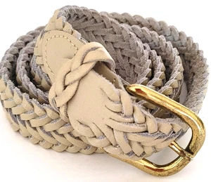 Capezio geflochtener Ledergürtel 80er cremeweiß XL voll verstellbar Messing 43" Argentinien - Bild 1 von 12