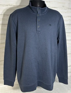 Travis Mathew Henley Button Sweatshirt Men 2XL XXL Blue Pockets Golf Pullover - Picture 1 of 15