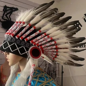 Indian Inspired Feather Headdress Chief Indian Hat for Party Halloween Adult - Picture 1 of 7