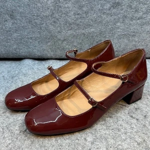 Madewell Mary Jane Block Heel Burgundy Patent Leather Shoes Double Strap Wmns 10 - Picture 1 of 9