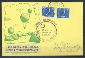 Niederlande BALLONPOST BREDA ORANJESTAD 31.8.1952 #1053803 - Bild 1 von 2
