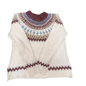 Olive Des Olive Jumper Womens Medium White Brown Fair Isle Nordic Wool Pullover - Picture 1 of 4