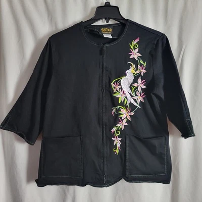 Bob Mackie Wearable Art Blazer Jacket zip-up vtg Cockatoo bird embroidered Large - Image 1 of 4