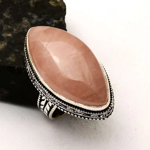 Rose Quartz Gemstone Ethnic Antique Design Ring Jewelry US Size-9.25 AR 60506 - Foto 1 di 1