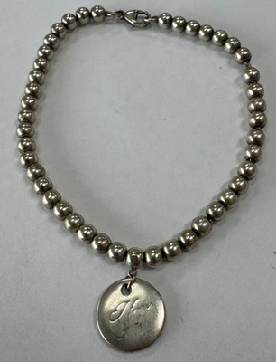 Tiffany & Co из чистого серебра 4 мм бусина «Я люблю тебя» круглый ярлык браслет [105GCS] - Изображение 1 из 4