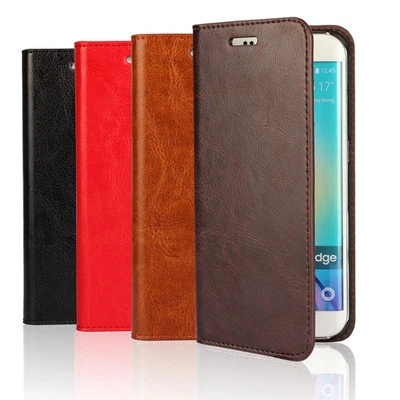 Genuine Real Cow Leather Flip Wallet Case Cover For Samsung Galaxy S/Note Phone - Image 1 of 4