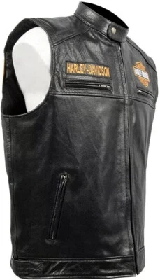 New Customized Harley Davidson Leather Motorbike Vest Motorcycle Waistcoat Black - Image 1 of 3