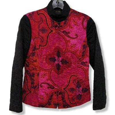 DANA BUCHMAN Quilted Jacket Colorful Cotton Pink Orange Red, Silk Lining Size 2 - Image 1 of 4