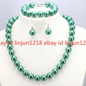8/10mm Shell Pearl Not Pearl Round Beads Necklace Bracelet Earrings Set 18'' - Picture 1 of 30