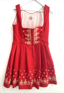 LICHT TRACHTENHAUS Vtg Red Floral Embroidered Dirndl Dress Pleats Zipper Size XL - Picture 1 of 5
