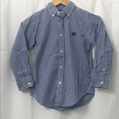 Boys Chaps Blue & White Striped Long Sleeve Button Down Shirt Size 7 EUC - Image 1 of 4