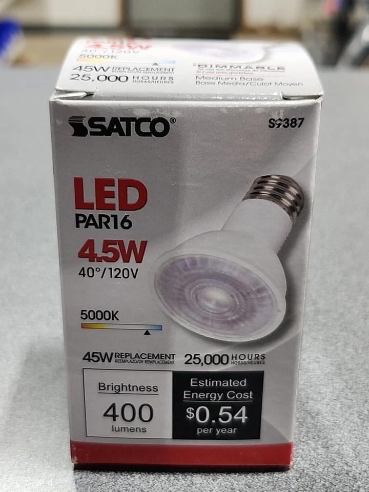 Satco S9387 Par16 LED 5000K 40' Beam Spread Medium Base Light Bulb, 4.5W - Image 1 of 1