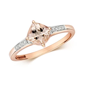 Diamond Solitaire Ring 9ct Carat Rose Gold Ladies with Morganite - Picture 1 of 1