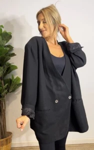 Vintage Jones New York Blazer 22W Black Double Breasted Pocket Shoulder Pads 80s - Picture 1 of 23