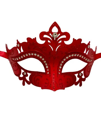 Red Mardi Gras Princess Crystal Masquerade Mask Laser Cut Prom - Image 1 of 2
