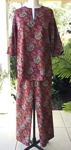 Anokhi Red Floral Kurta Style Pajamas, 100% Cotton - Picture 1 of 2