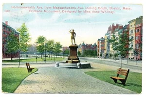 VINTAGE EARLY 1900s POSTCARD - ERICKSON MONUMENT COMMONWEALTH AVE BOSTON MASS - Picture 1 of 2