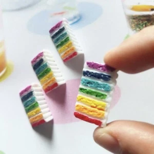 4 Pc Miniatures 1:12 Dollhouse Cake Multi Color Stripe Fake Food Props - Picture 1 of 1