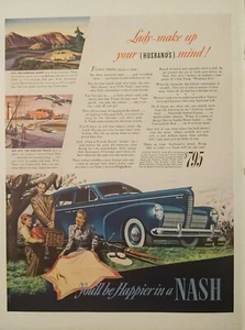 Anuncio impreso vintage de motores Nash 1940. Coche azul vintage. Segunda Guerra Mundial - Imagen 1 de 1