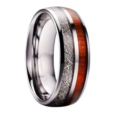 Anillo con incrustación de madera alianza de boda carburo de tungsteno blanco oro joyería para hombre Foto 1 de 4