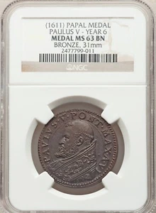 1611 VATICAN - Pope Paul V - Bronze Medal - Anno VI - Lincoln-892 - NGC MS63BN - Picture 1 of 2