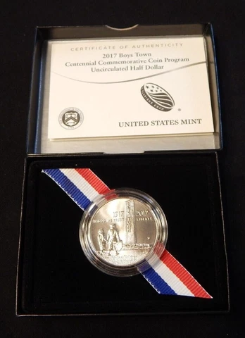 2017 BOYS TOWN CENTENNIAL COMMEMORATIVE HALF DOLLAR BU / UNC W/BOX & COA Cover