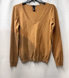 H&M Camel Brown Long Sleeve V Neck Cotton Blend Sweater Women Small S FAST SHIP! - Picture 1 of 4