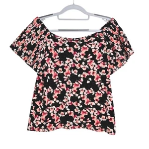 WHITE HOUSE BLACK MARKET Top Blouse Off Shoulder BLACK PINK Floral size XS Chic - Picture 1 of 5