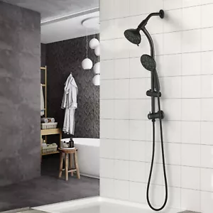 7 Spray Patterns Wall Mount Dual Shower Head with Slide Bar in Matte Black - Picture 1 of 7