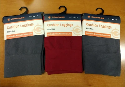 3 Pairs: Compass Fitness Cushion Plus Size Leggings - *Red/Grey* AB-4972 - Image 1 of 2