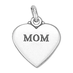 Mom Mother Two-Sided Heart 925 Solid Sterling Silver Charm Pendant MADE IN USA - Picture 1 of 3