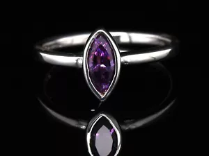 Plata Maciza de Ley 925 Amatista Corte Marquesa Apilador Anillo Talla N 8x4 GB - Imagen 1 de 10