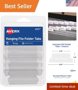 Hanging File Folder Tabs and Inserts, 1/5 Cut, Clear, 20 File Folder Tabs and In - Picture 1 of 7