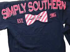 Simply Southern T Shirt Womens Medium Navy Blue Long Sleeve Pink Bow