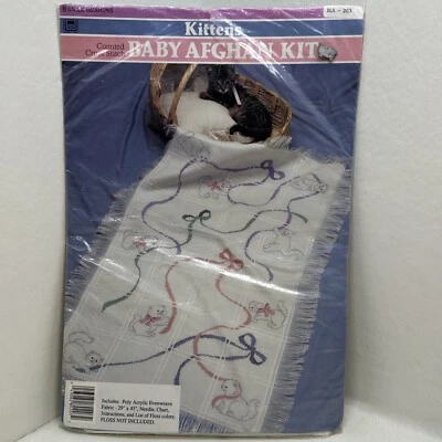 New Vintage Banar Designs Kittens With Ribbons Counted Cross Stitch Baby Afghan - Image 1 of 4