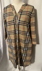 NWT Pink Lily Shirt Dress Womens Size M 3/4 Roll Tab Sleeves Plaid Midi Pockets - Picture 1 of 11