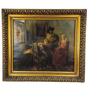Antique Oleograph Print, "The Glass of Wine" After Johannes Vermeer - Picture 1 of 21