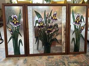 Vintage 3 Panels Tiffany Style Stained Glass Fireplace Screen-48" X 29 3/4"-Rare - Picture 1 of 24