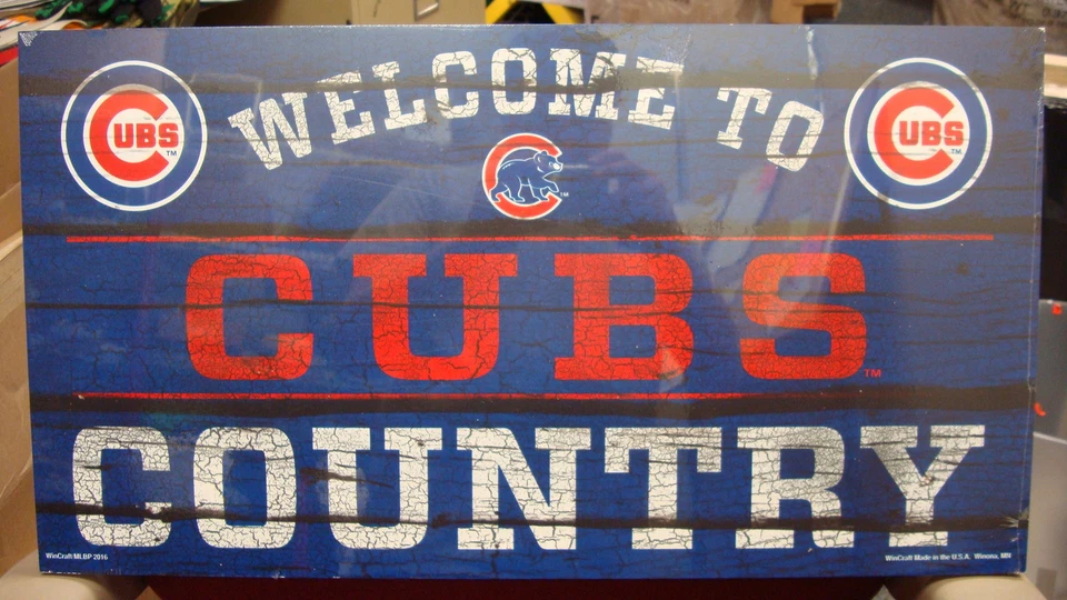 CHICAGO CUBS WELCOME TO CUBS COUNTRY WOOD SIGN 13"X24'' BRAND NEW WINCRAFT - Image 1 of 1