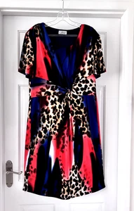 ANNE SMITH .. Black mix Short Sleeve Front Twist Stretch Dress Size 16 - Picture 1 of 7